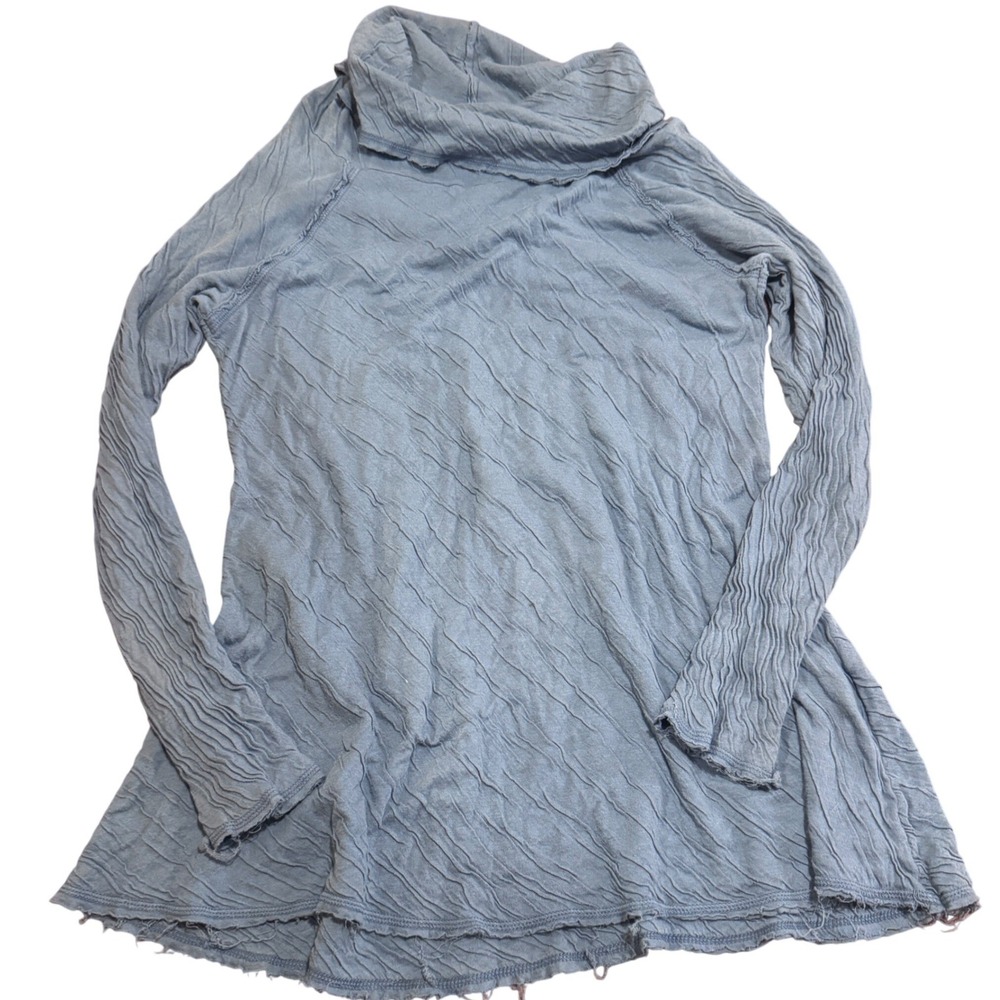 Cut Loose Blue Supima Cotton Crinkle Cowl Neck Tunic Top Small Made in USA